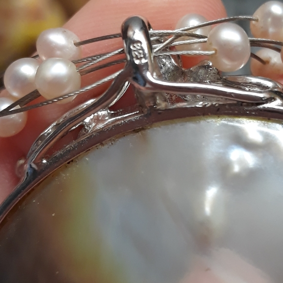 925 sterling mother of pearl disc with seed pearl necklace - Picture 6 of 9